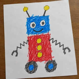 마커로 그린 바퀴 달린 로봇 그림